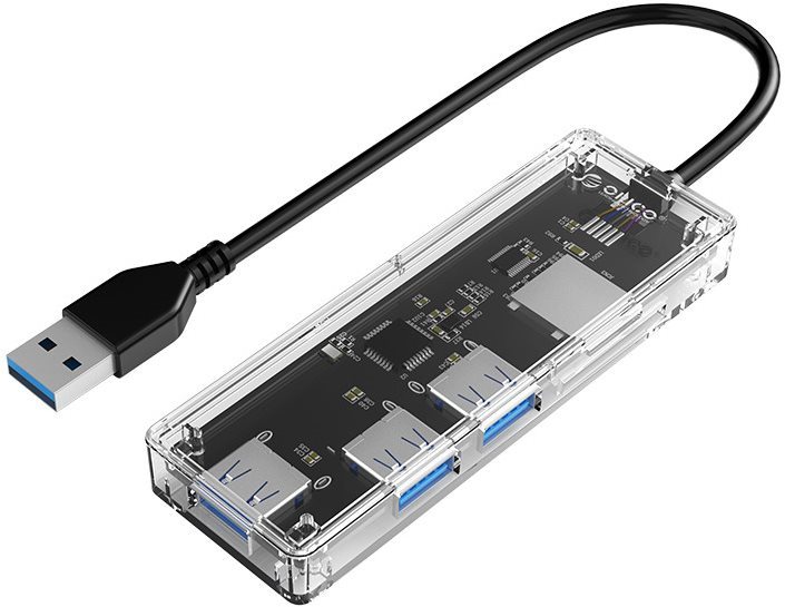 USB Hub Orico USB-A Hub 4xUSB 3.0 Transparent thin
