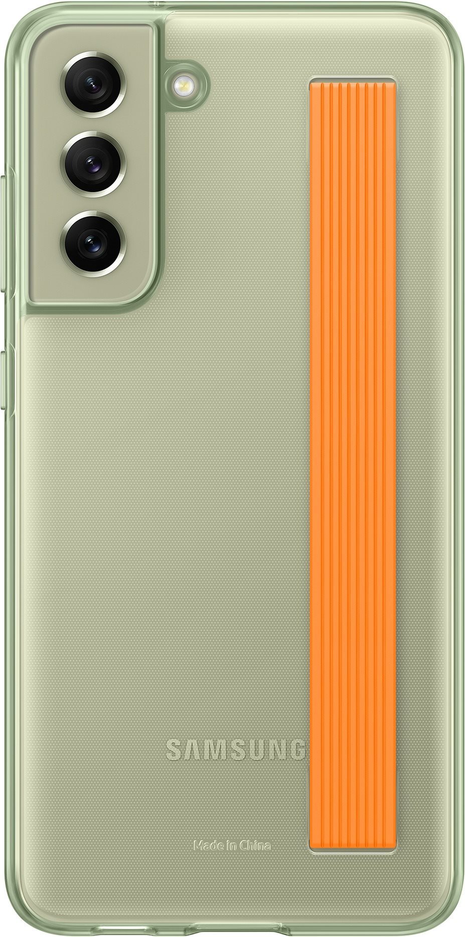 Telefon tok Samsung Galaxy S21 FE 5G félig átlátszó olívazöld tok pánttal