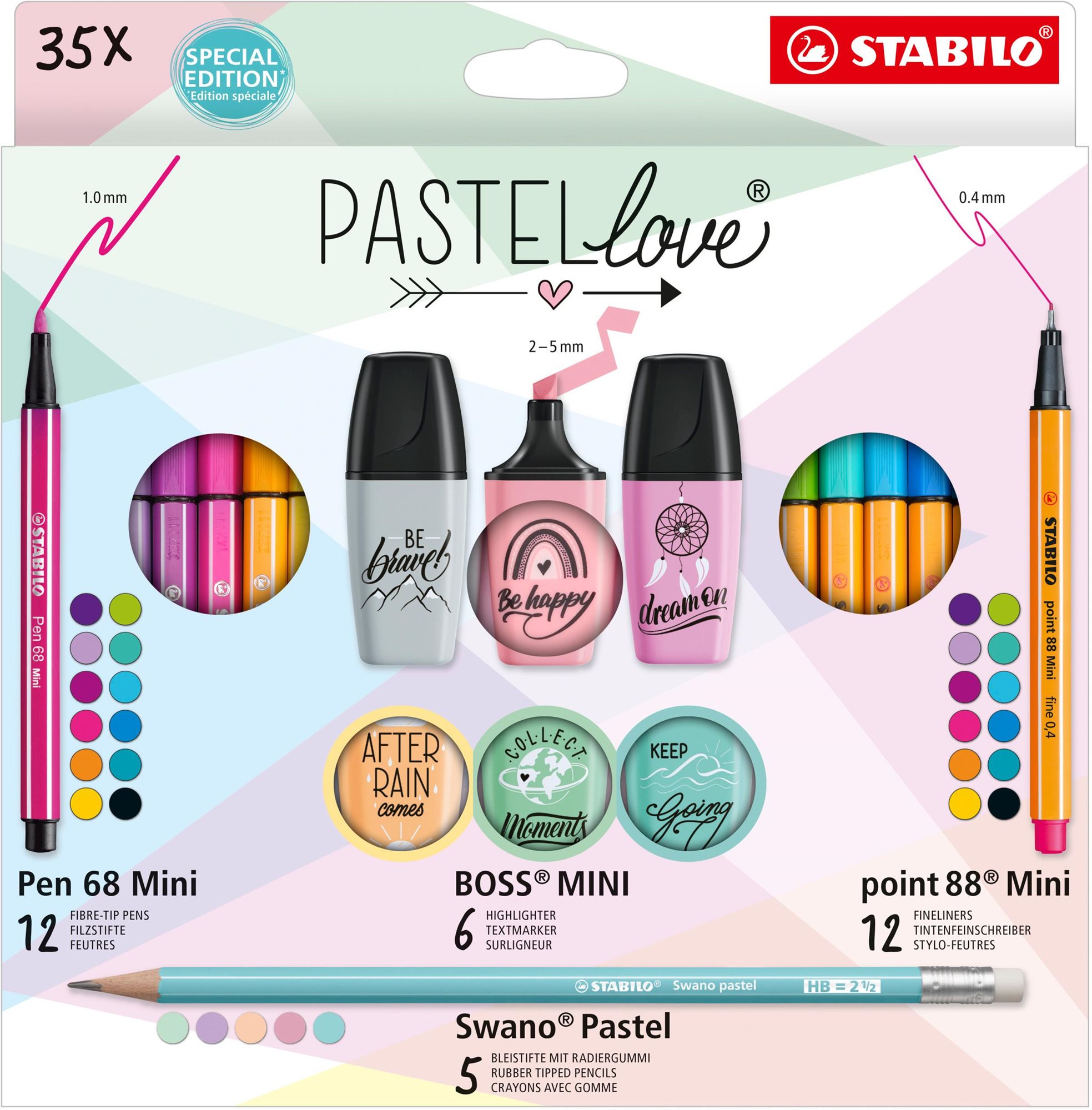 Sada psacích potřeb STABILO Pastellove - 35 ks - jemné linery