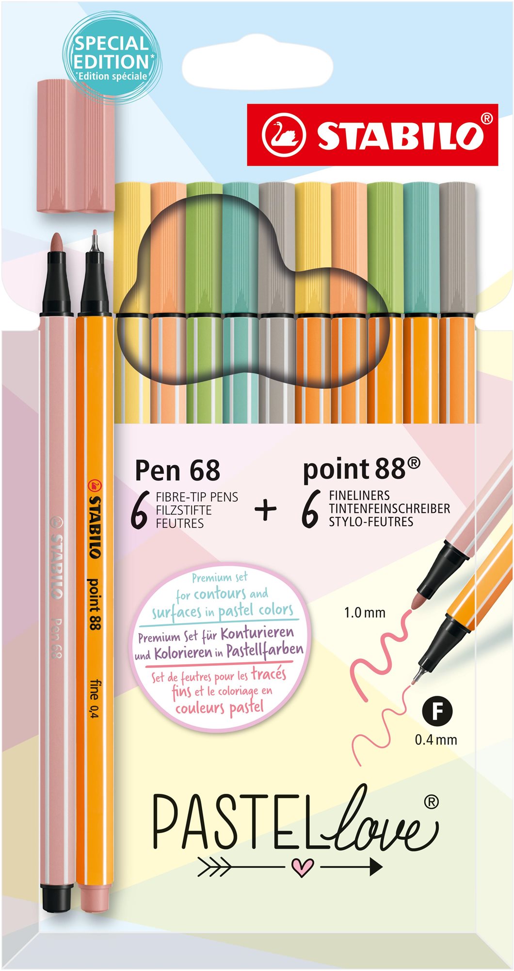 Sada psacích potřeb STABILO point 88 & STABILO Pen 68 - Pastellove - 12 ks sada - 6 ks point 88