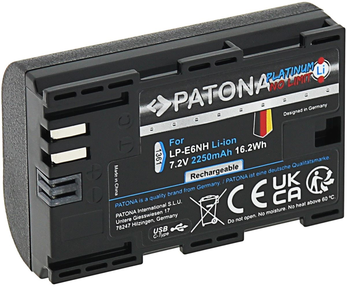 Fényképezőgép akkumulátor PATONA akkumulátor Canon LP-E6NH 2250mAh Li-Ion Platinum USB-C töltéshez