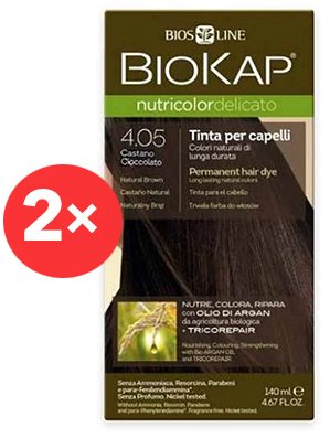 Természetes hajfesték BIOKAP Nutricolor Delicato Chocolate Chestnut Gentle Dye 4.05 (2× 140 ml)